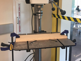 Example of properly secured workpiece with workpiece clamped to table_Northeastern Makerspaces