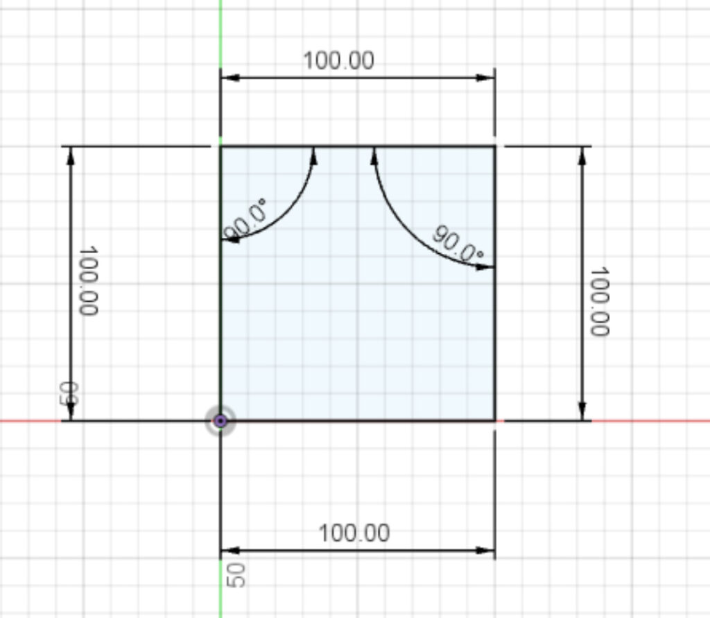 A sketch of a square in Fusion 360 which is fully defined but not according to best practices, Northeastern Makerspaces