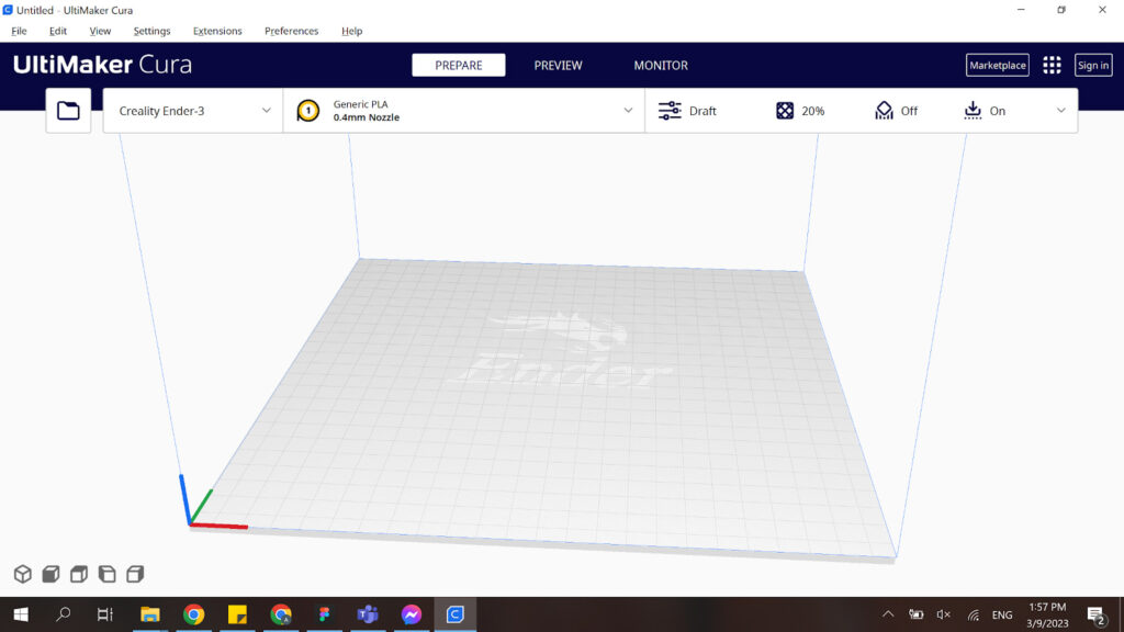 Screenshot of the Cura slicer interface, Northeastern Makerspaces