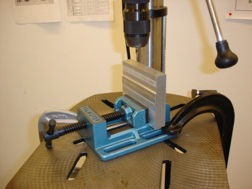 Properly secured workpiece with vice clamped to work table, Northeastern Makerspaces