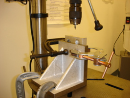 Example of properly secured workpiece with vice clamped to work table, Northeastern Makerspaces