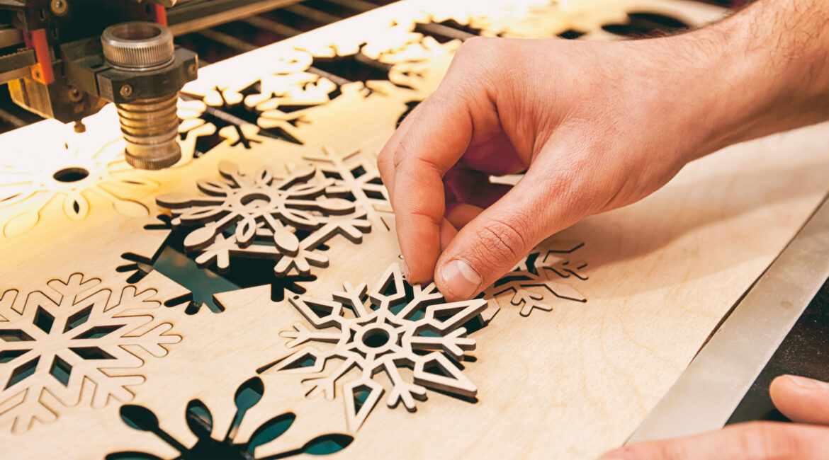 Laser cut snowflakes out of plywood