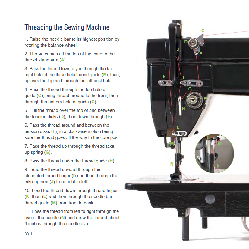 Threading the sewing machine.