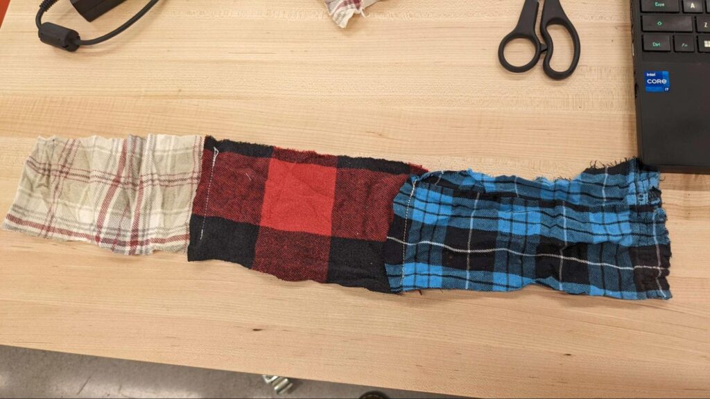 All fabrics sewn together to make one long strip.