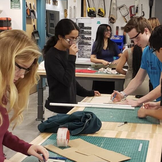 First year engineering students working on projects.