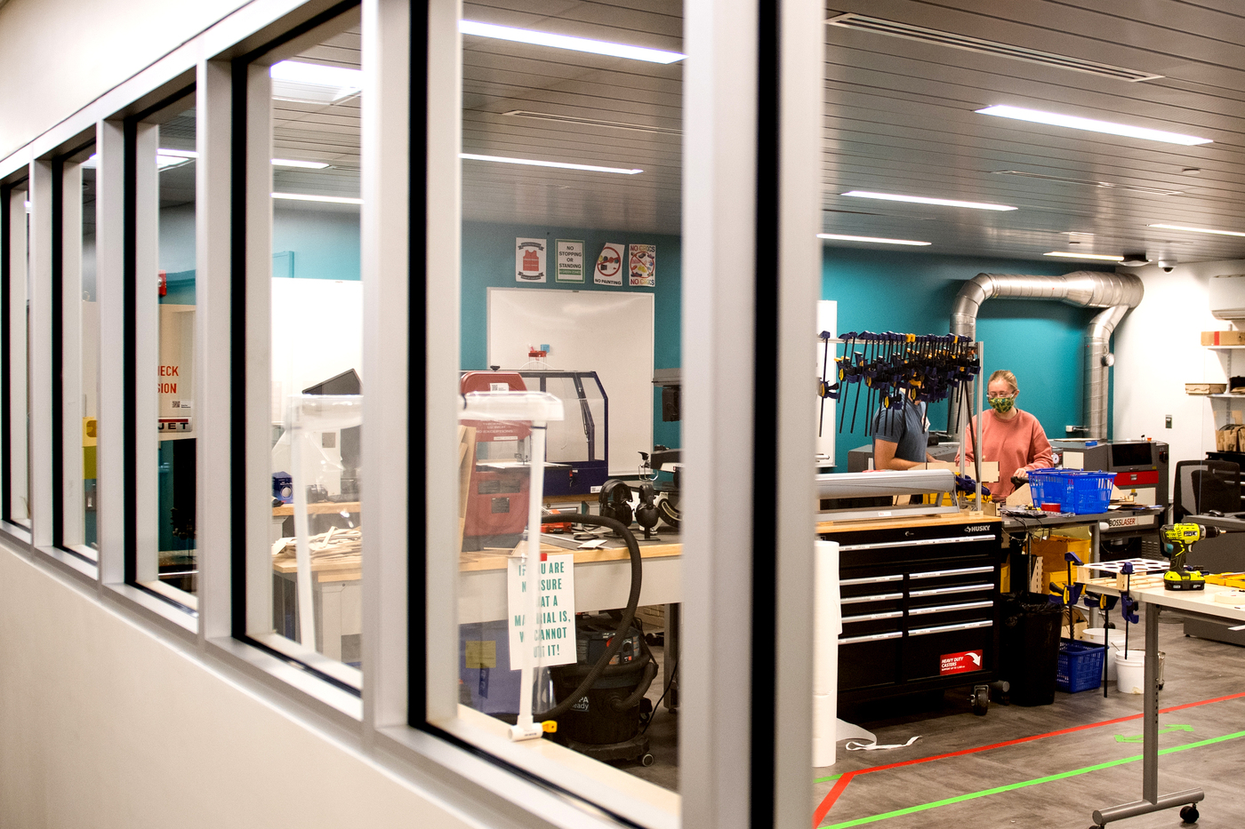View of makerspace through windows