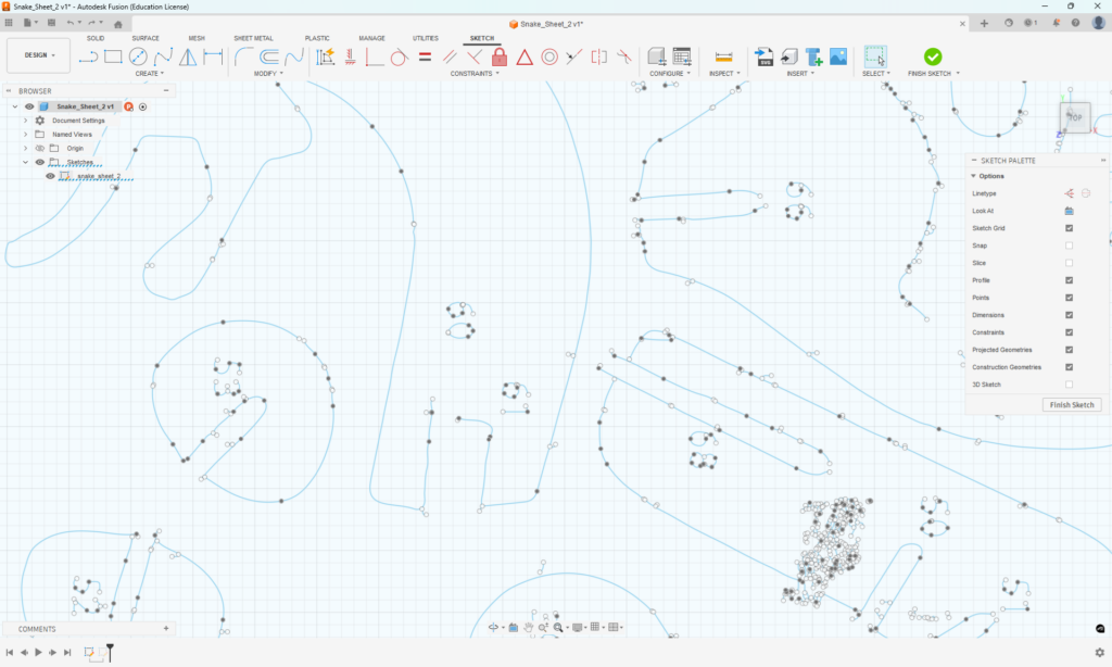 Screenshot of Fusion Sketch with Converted DXF - odd sized slot geometry from dxf conversion shown.