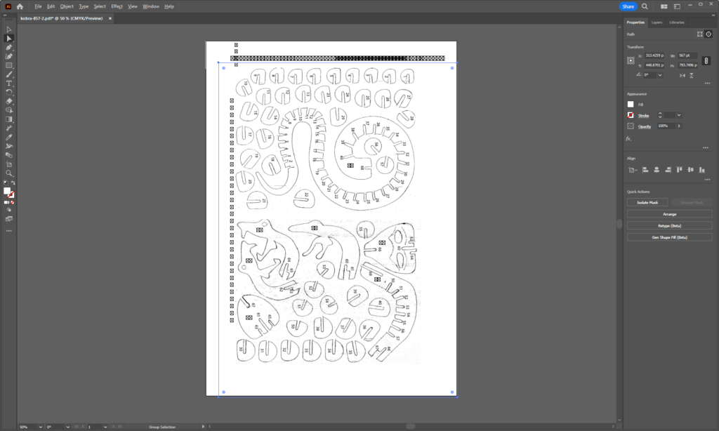 Illustrator Screenshot showing model part outlines