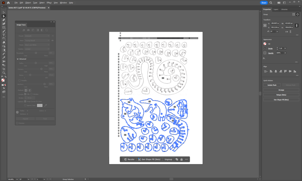Screen capture of a traced PDF Image ready to export as a DXF.