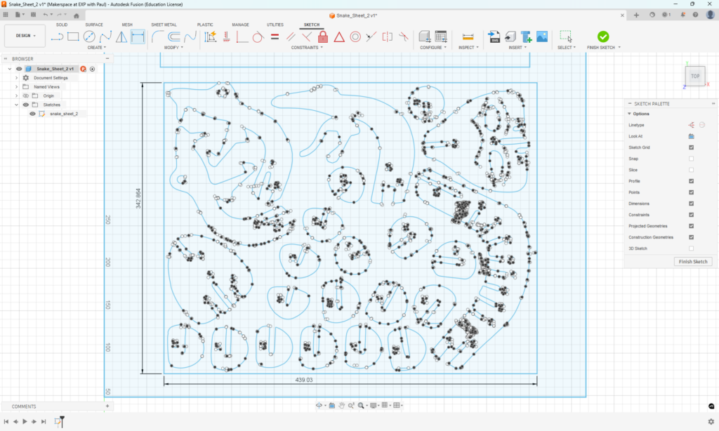 A screen capture of the dxf output in Fusion with dimensions to show its original scale.