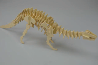 A Model Brontosaurus skeleton made from wood
