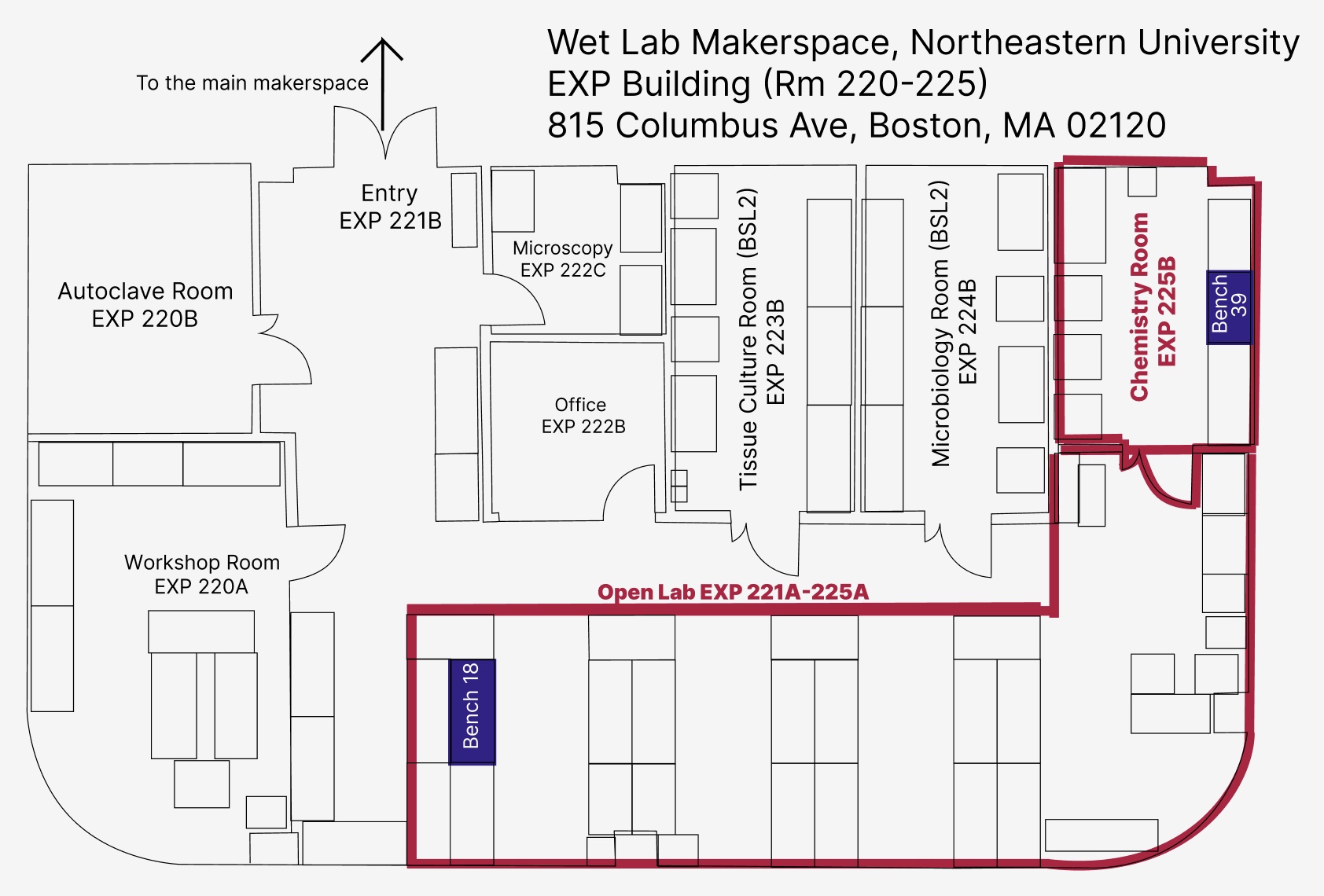 Lab map showing the locations of the balances
