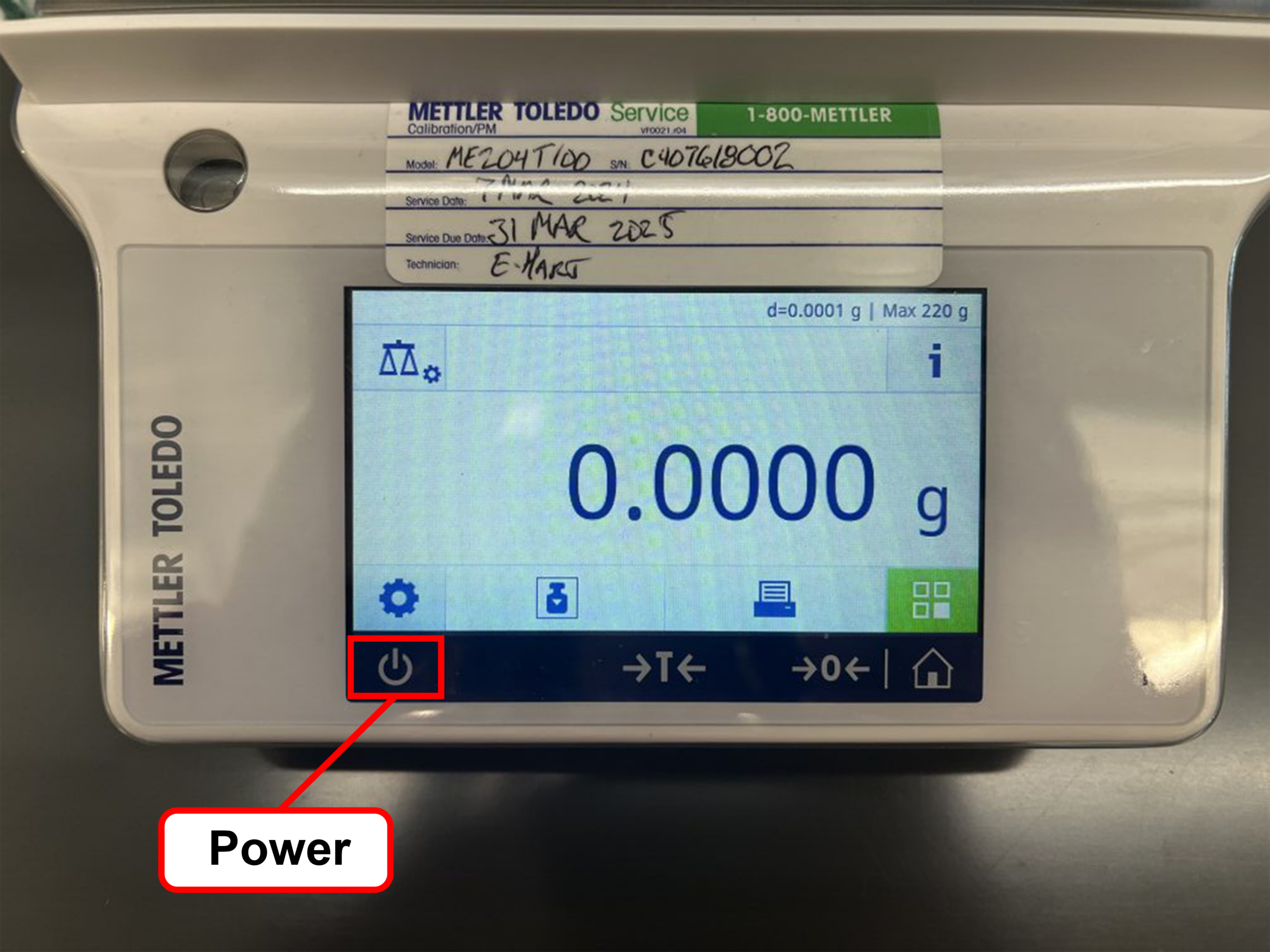 Balance display highlighting the Power button