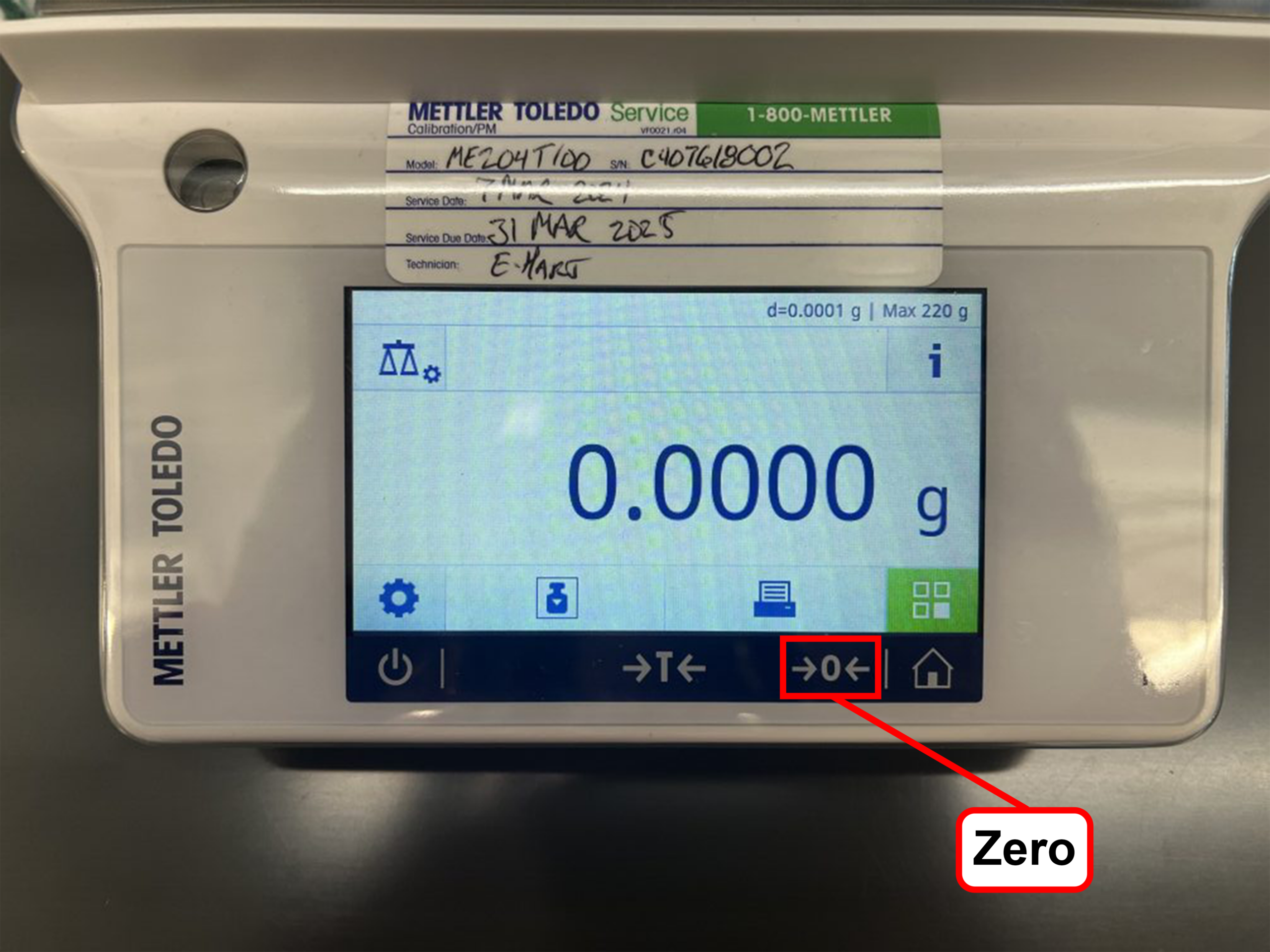 Balance display highlighting the Zero button