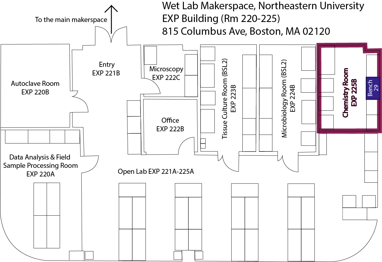 Lab map showing the location of the QuantStudio 6 Pro on Bench 29
