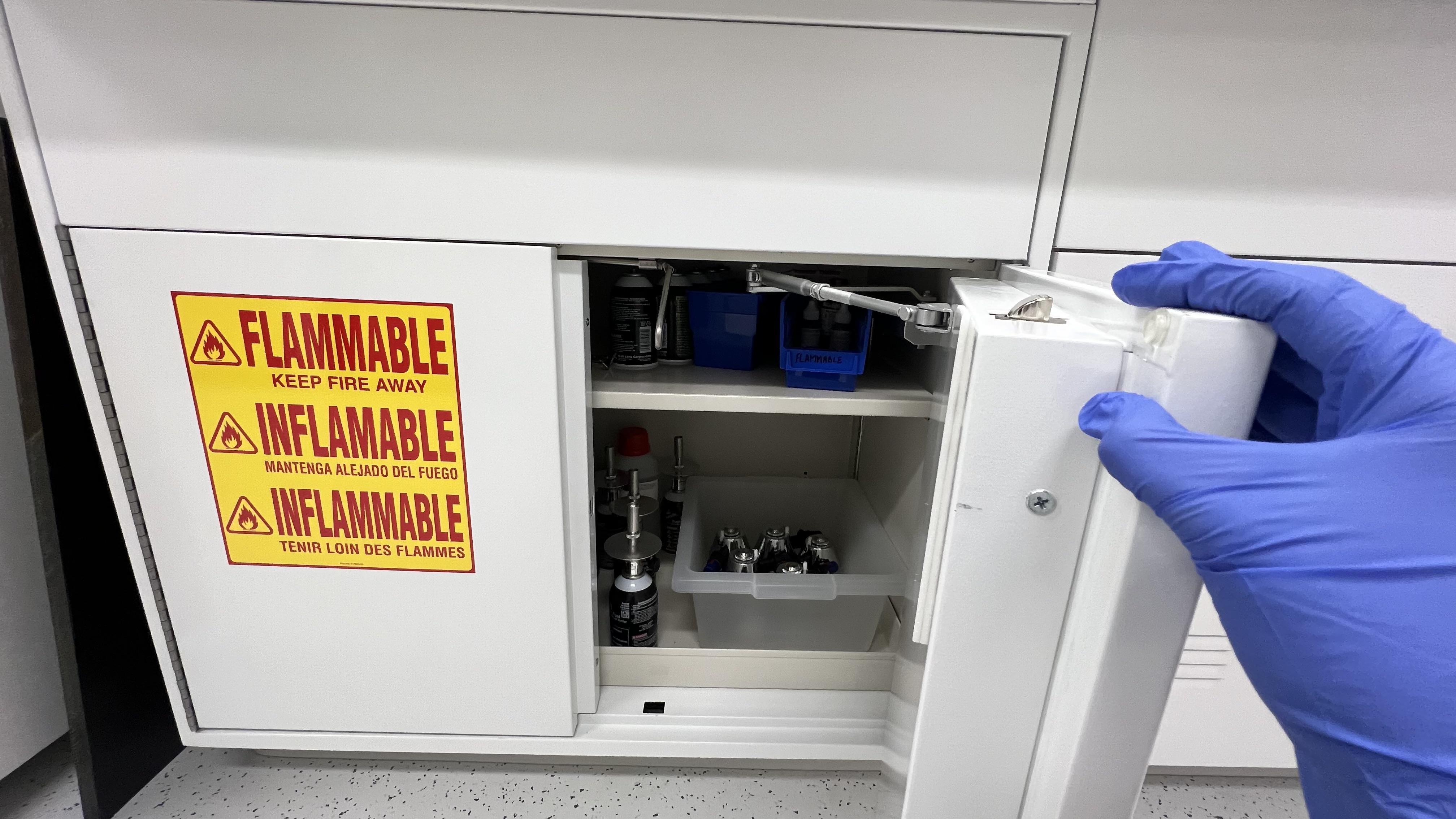Butane burner and materials stored in the Flammables Cabinet